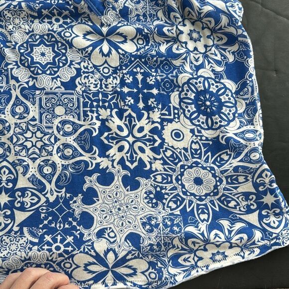 Maeve Anthropologie Sz XS Catie Ruffle-Sleeved‎ Tee Blouse Top Blue Motif Boho - Picture 10 of 14